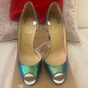 Christian Louboutin Blue/Green (Mermaid metallic) Peep-Toe Heels - Demi You 100